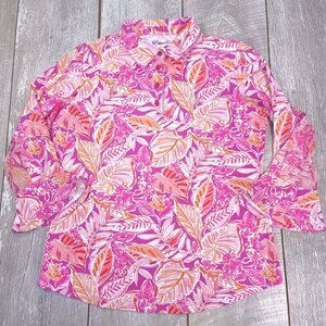 IBKUL Shirt Womens Large Polo Top Pink Floral Mesh Panel Golf Pickleball